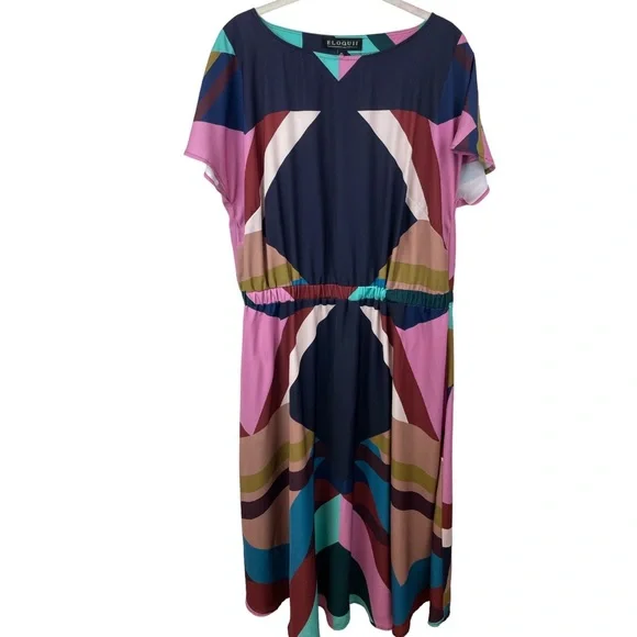 Eloquii Multi Color Geometric MIDI Dress Size 14 - Picture 5 of 11